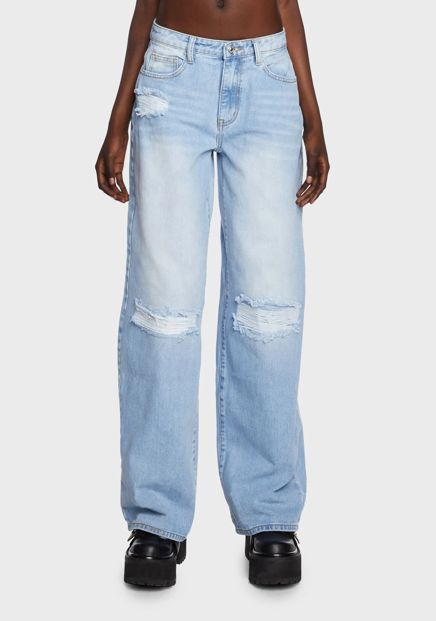 Blue Baggy Ripped Jeans-