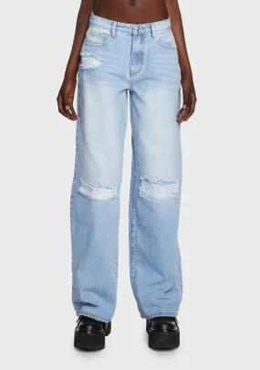 Blue Baggy Ripped Jeans-