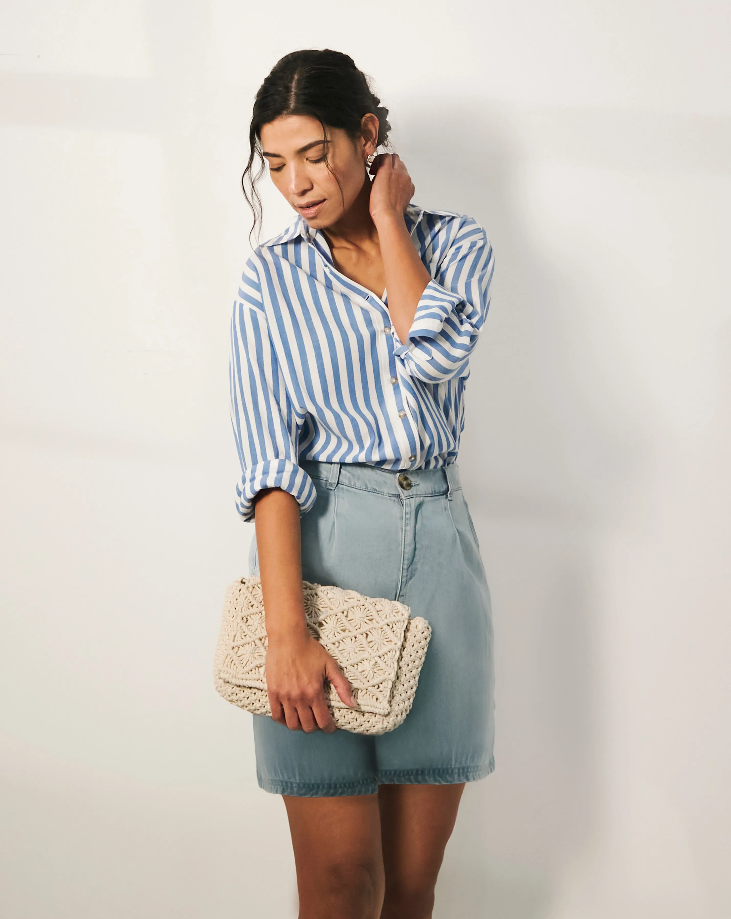 Blue Lyocell Shorts