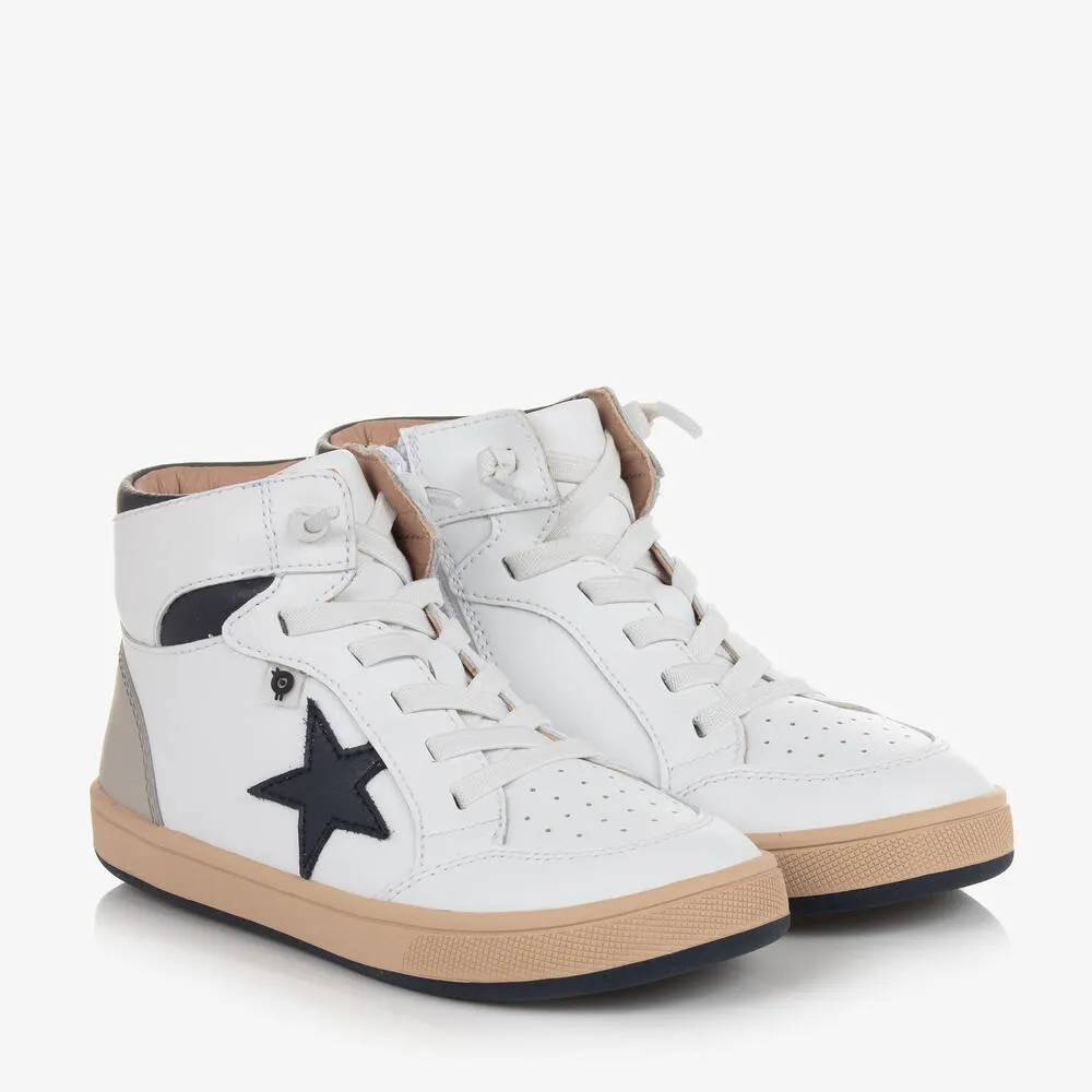 Boys White Leather High-Top Trainers