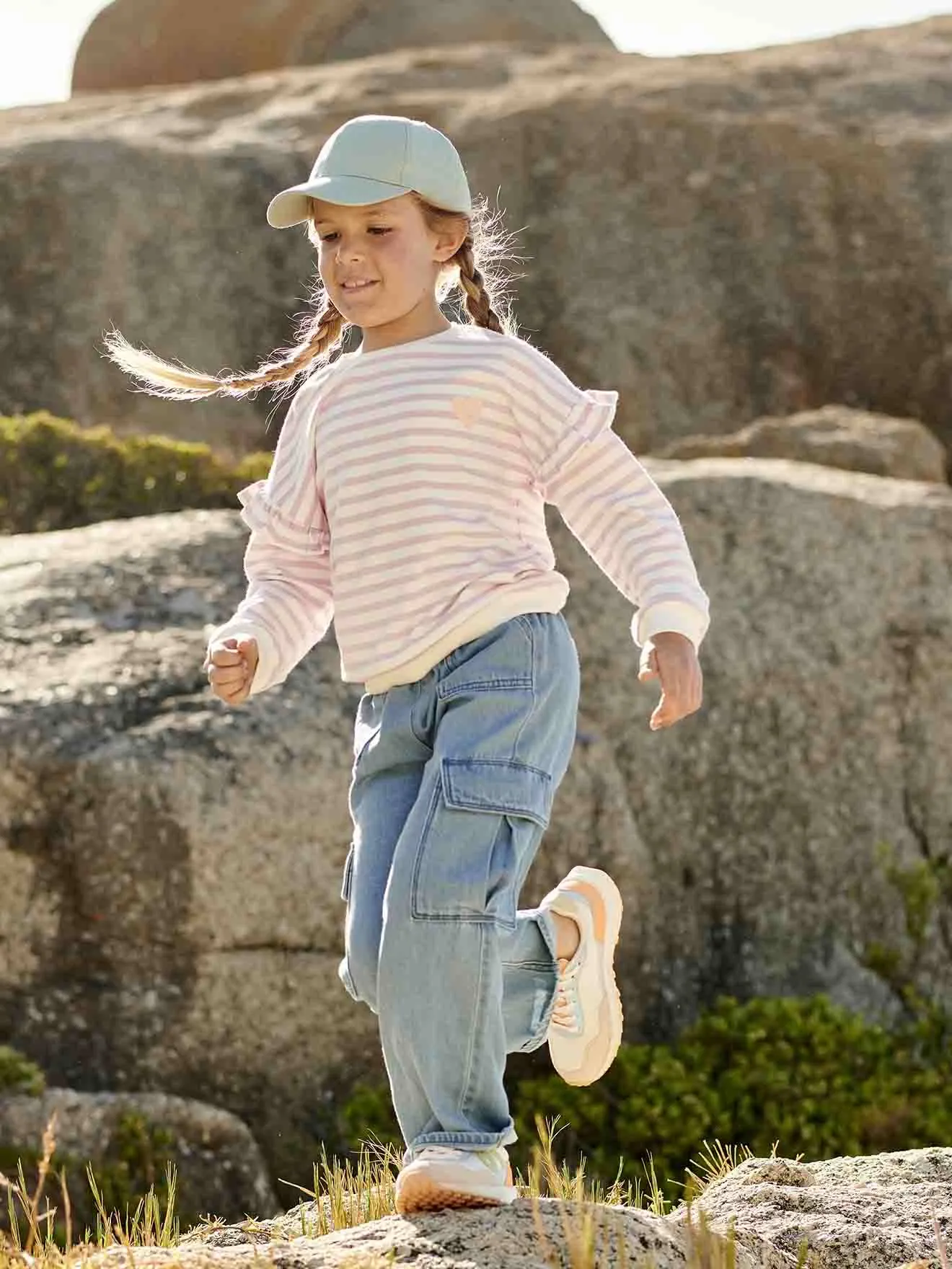 Cargo Jeans Loose Fit, Pull-Ons, for Girls - stone