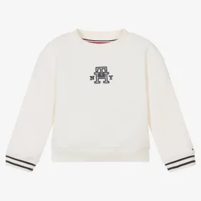 Girls Ivory Cotton Monogram Sweatshirt