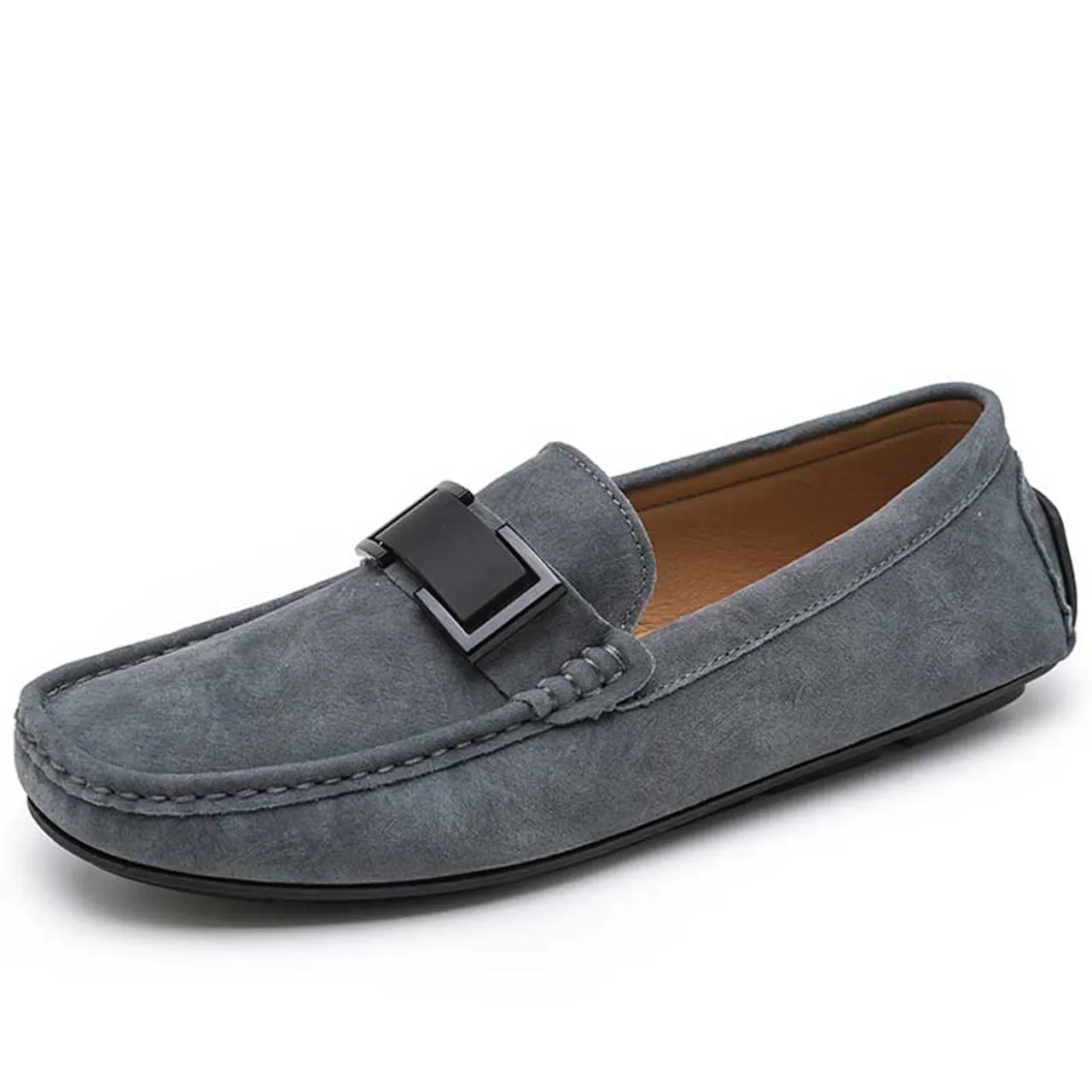 Grey buckle strap slip on shoe loafer