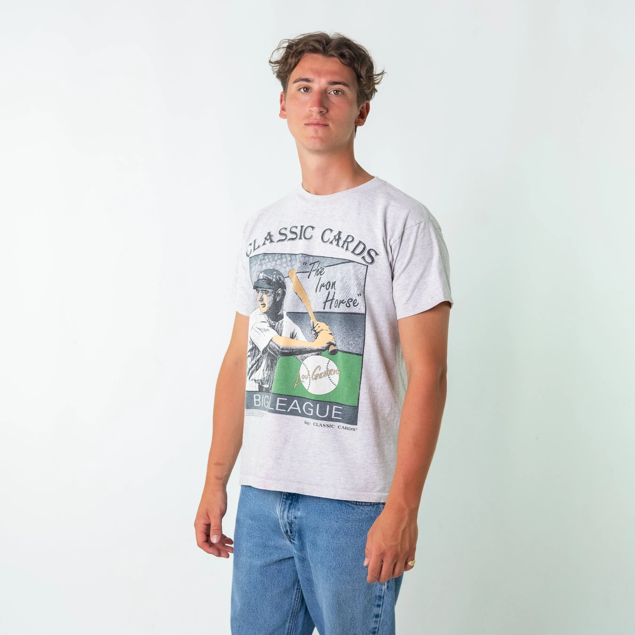 Light Grey 90s Unbranded Classic Cards 1992 Oversized Single Stitch T-Shirt (L)