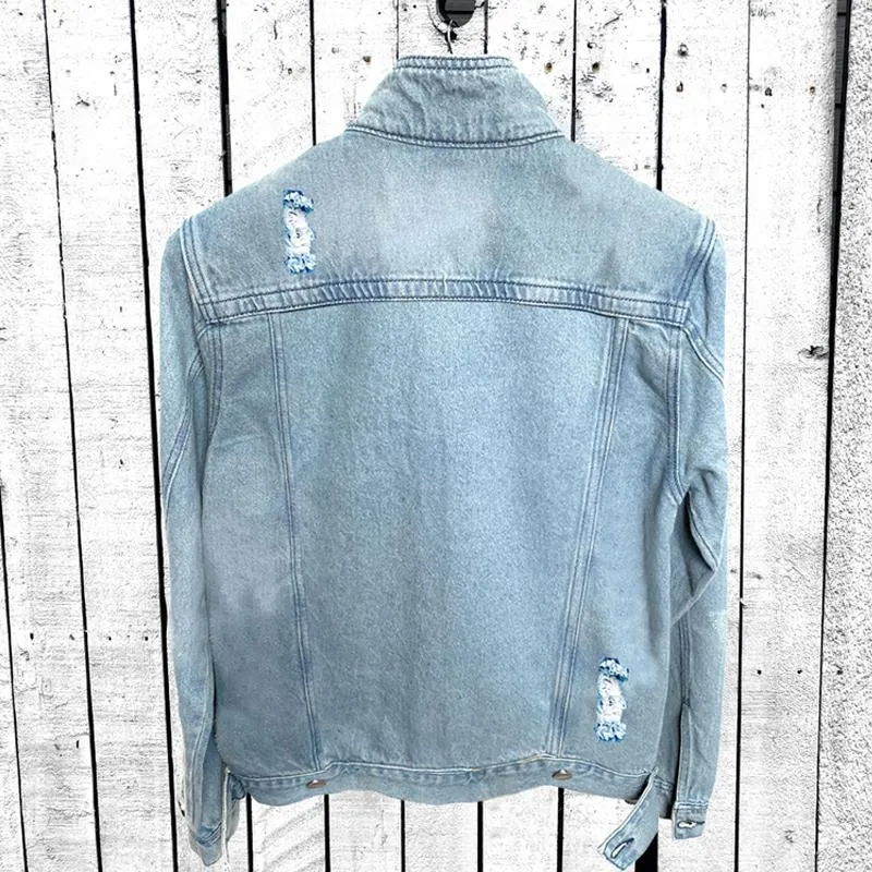 Men's Ripped Washed Denim Lapel Jacket 46511312X