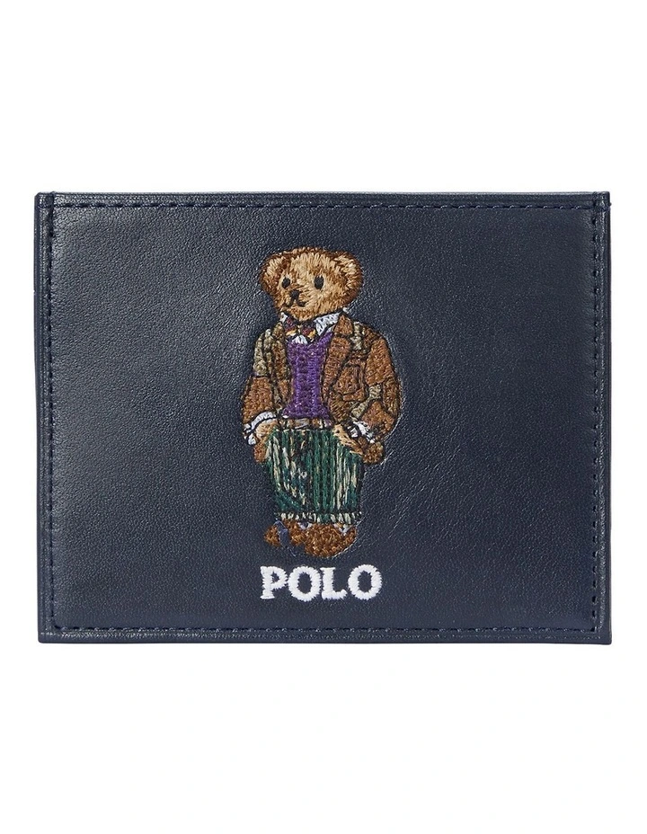 Polo Bear Leather Card Case in Navy