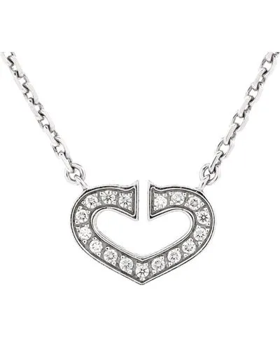 Pre-owned Cartier C Heart de Cartier Pendant Necklace 18K White Gold with Pave Diamonds