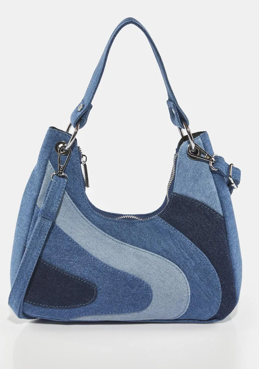 Sara Denim Wave Shoulder Bag-